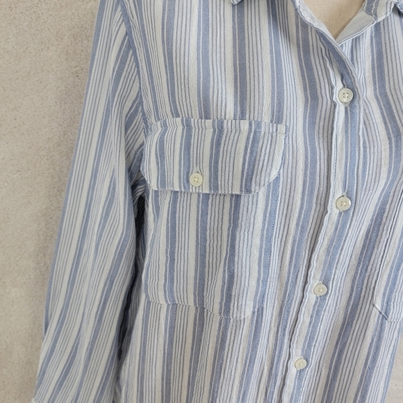 A.n.a Blue And White Striped Preppy Cotton Long Sleeve Button Down Sz L NEW - Picture 6 of 13